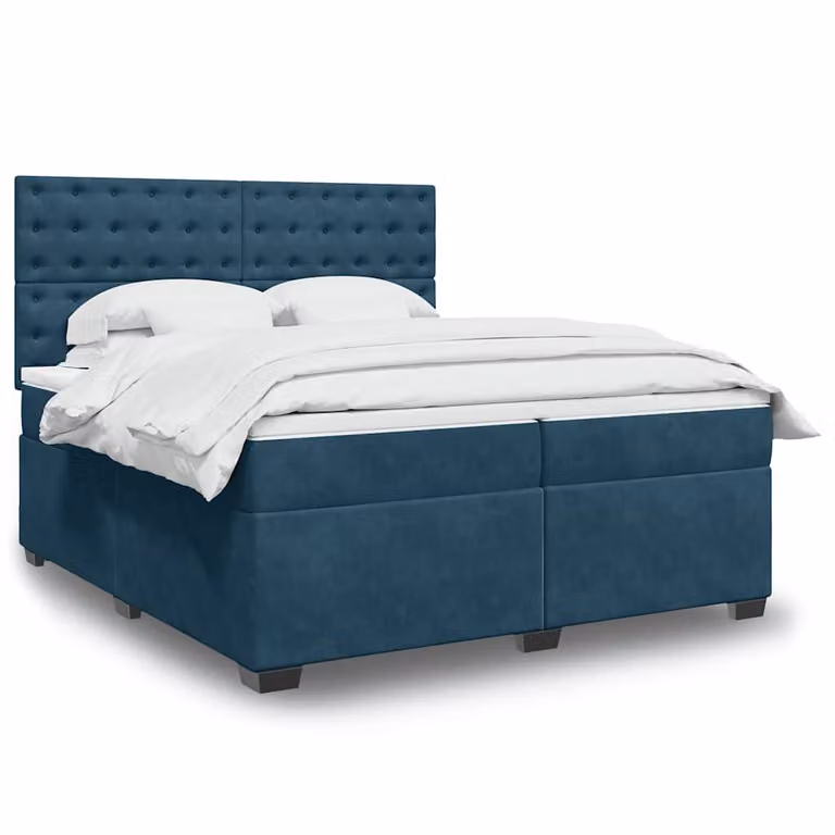 vidaXL Giroletto a Molle con Materasso Ibrido in Velluto Blu e Bianco L/P: 200 x 200 cm