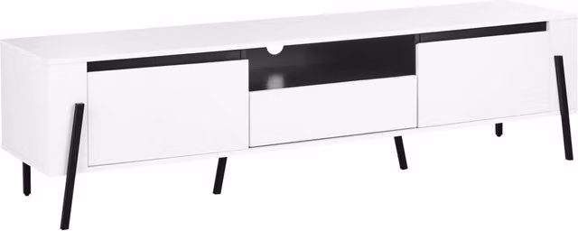 Mobile TV BELIANI in stile industriale con effetto cemento e gambe in metallo, colore Bianco, per schermi fino a 75 pollici, con 1 cassetto e 2 armadietti, L: 177 cm, P: 40 cm, H: 46 cm – 1