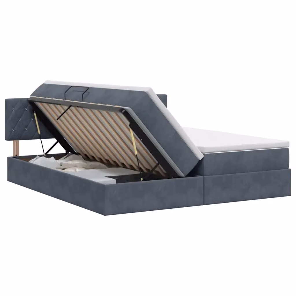 Letto con Contenitore e Testiera vidaXL in Tessuto Grigio e Bianco L/P/H: 200 x 200 x 88 cm – 2
