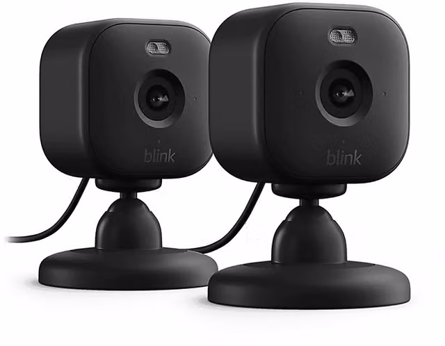 Videocamera di sorveglianza Amazon Blink Mini 2 per interno ed esterno, con connettività WiFi, visione notturna e microfono integrato, colore nero