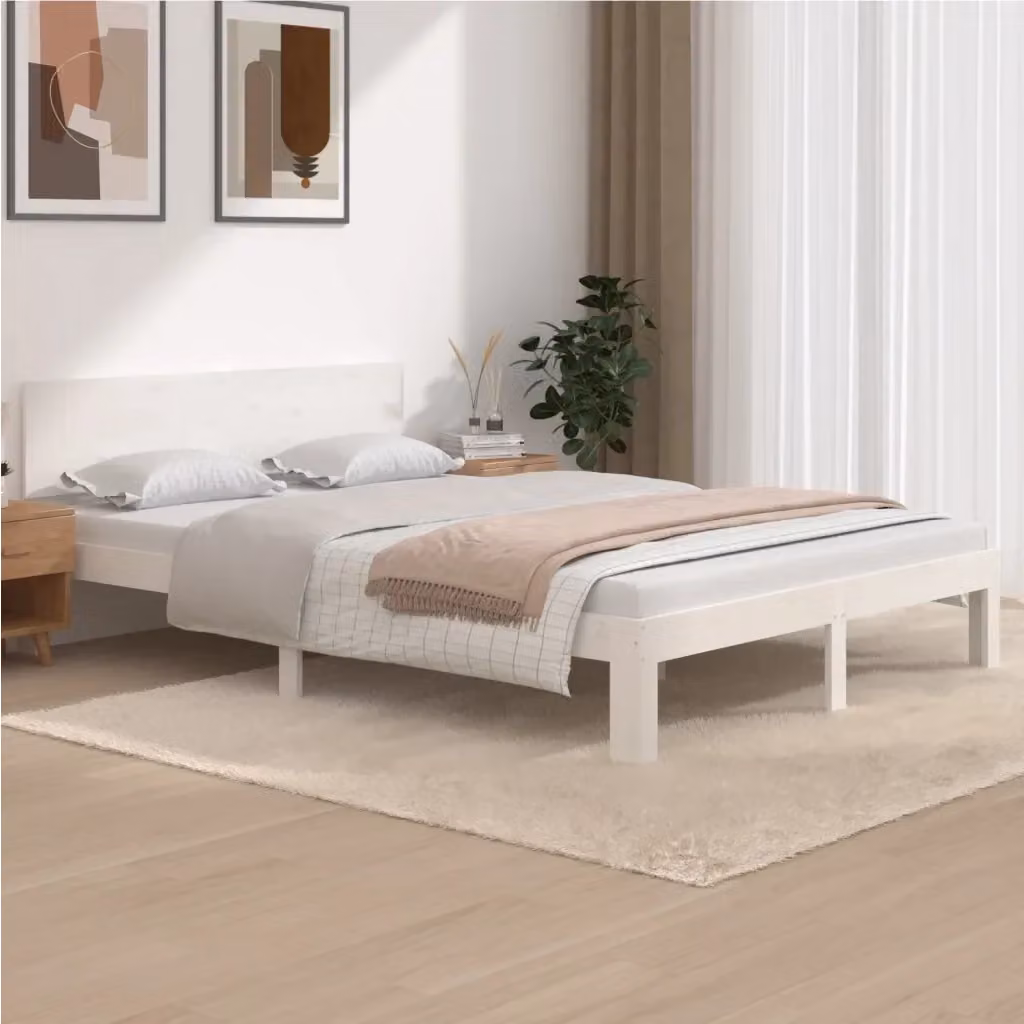 Letto matrimoniale Design In in legno massello di pino bianco laccato L/P/H: 140 x 200 x 69,5 cm – 2