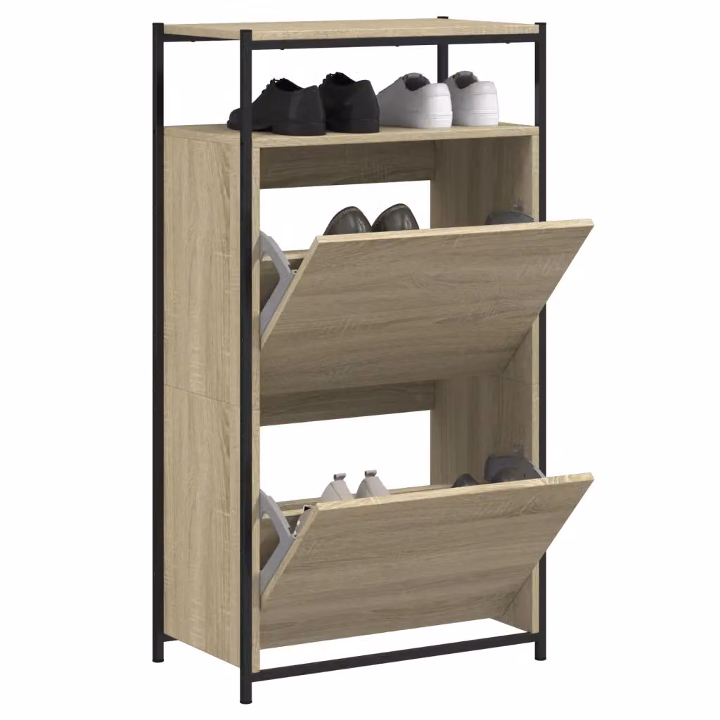 Mobile porta scarpe moderno vidaXL in legno e metallo marrone L: 112 cm, P: 34 cm, H: 60 cm