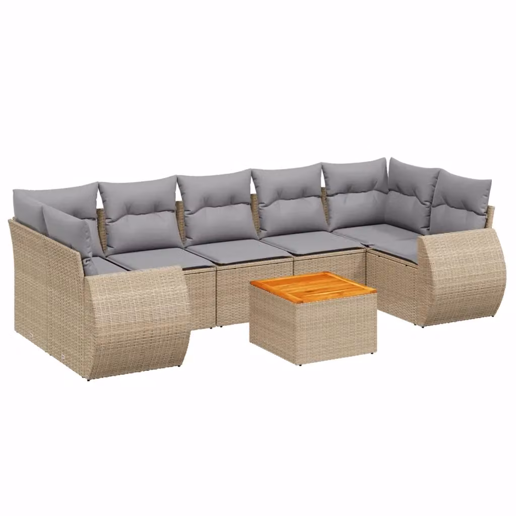 vidaXL Set Divano da Giardino a L 8 pz in Polyrattan con Cuscini Beige e Grigio – 2