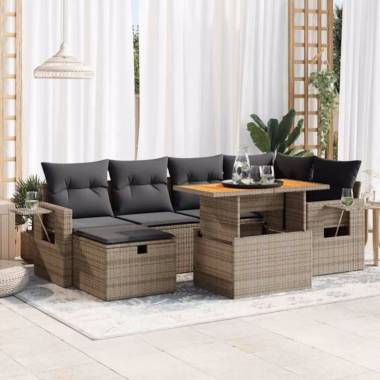 Maison Exclusive - Set da giardino 8 pezzi con cuscini Grigio Polyrattan Acacia