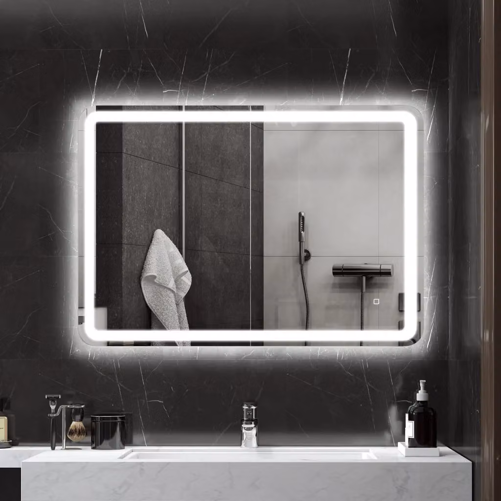 Specchio da bagno moderno Giordanoshop con luce LED dimmerabile e interruttore touch in vetro temperato argento L: 70 cm, H: 100 cm – 2