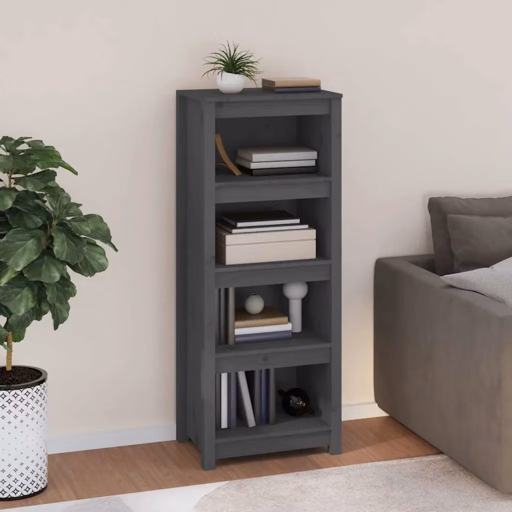 Libreria moderna vidaXL in legno massello di pino grigio, L 50 cm x P 35 cm x H 125,5 cm