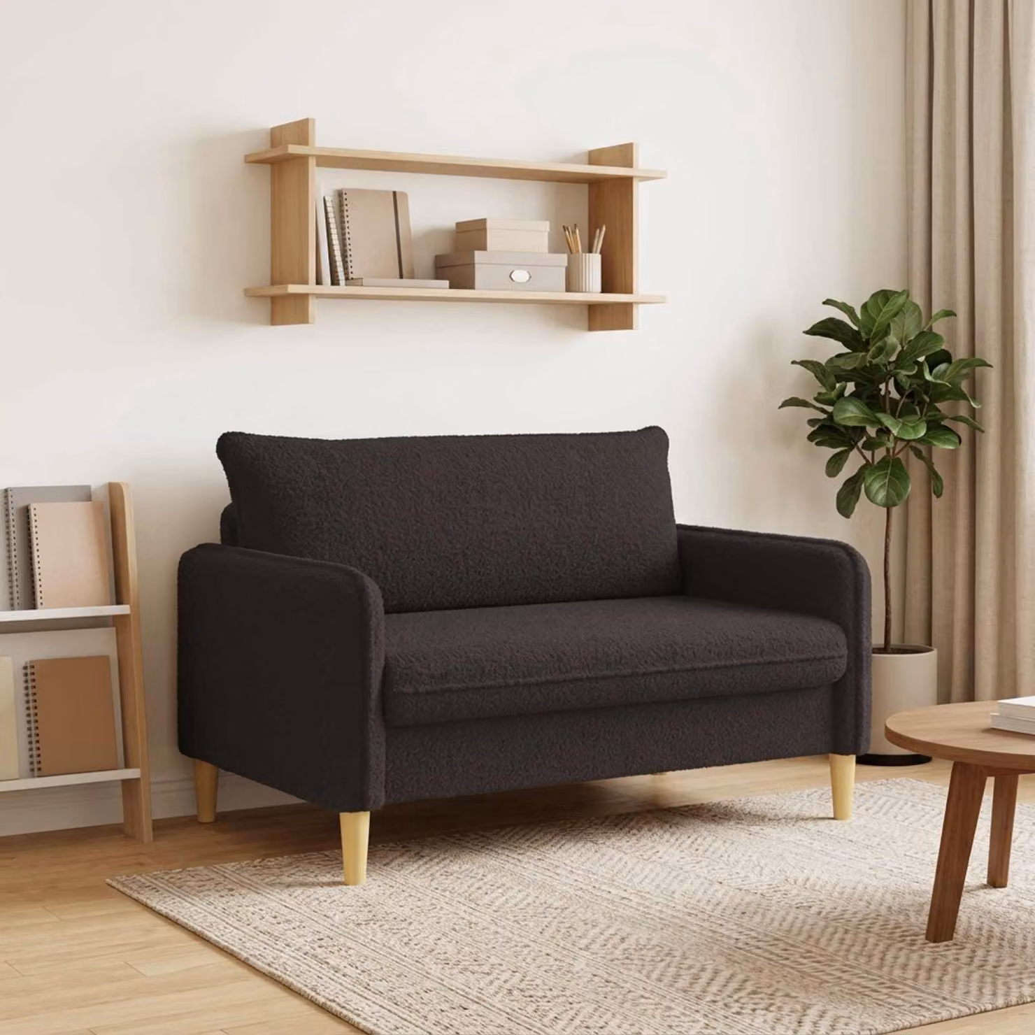 Poltrona XXL vidaXL in tessuto bouclé nero con braccioli e design moderno per soggiorno o camera da letto