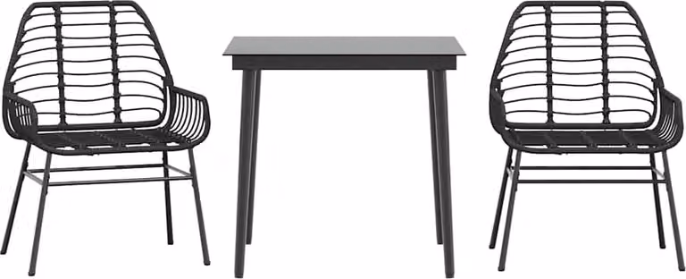 Set Mobili da Pranzo per Giardino 3 pz Nero Polyrattan Vetro