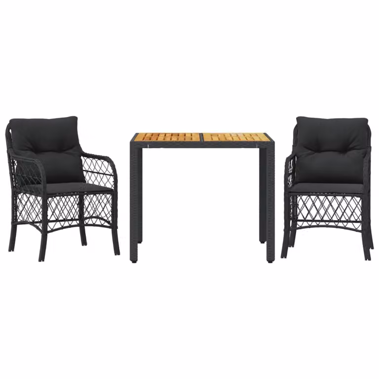 Set da Bistrò 3 pz con Cuscini Nero in Polyrattan