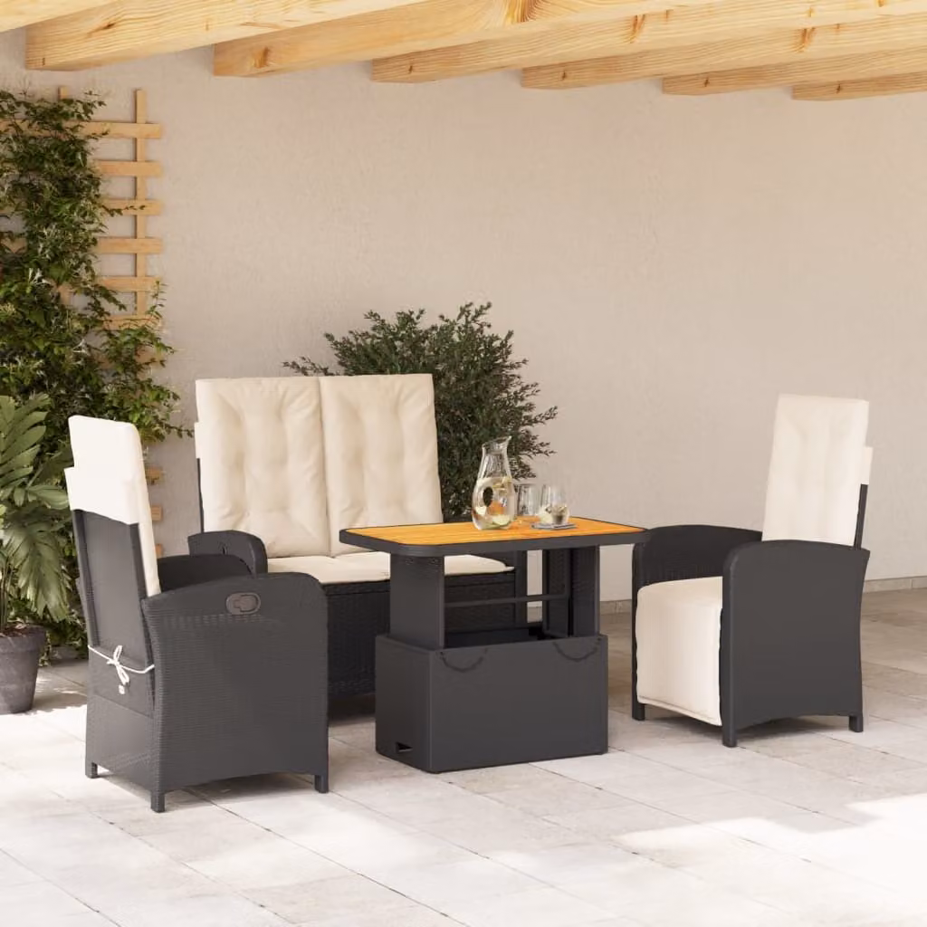 Maison Exclusive - Set da pranzo da giardino 4 pezzi con cuscini in polyrattan nero