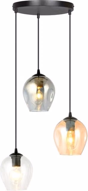 Lampadario a sospensione Emibig ISTAR Premium in metallo e vetro, colore nero multicolor, con 3 lampadine E27 e altezza regolabile