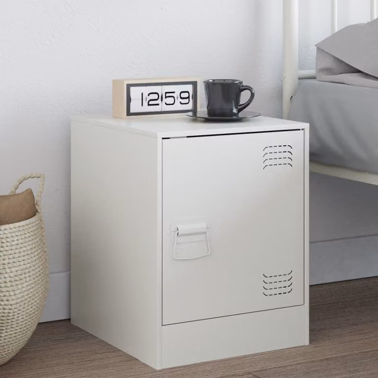 Comodino vidaXL Bianco in Metallo Moderno L: 34,5 cm, P: 39 cm, H: 44 cm