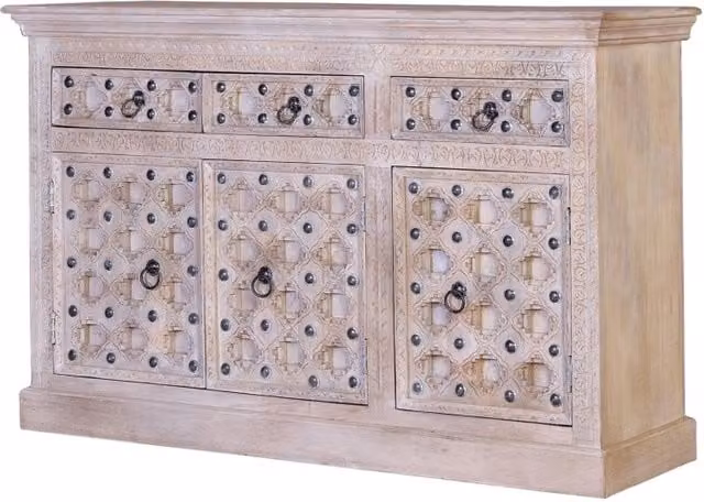 Credenza etnica con 2 ante e 3 cassetti in legno di mango e metallo Giner y Colomer