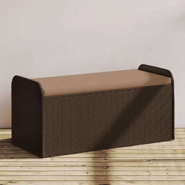 Cassapanca con Cuscino-Baule-Panca con ContenitoreMarrone 115x51x52 cm in Polyrattan