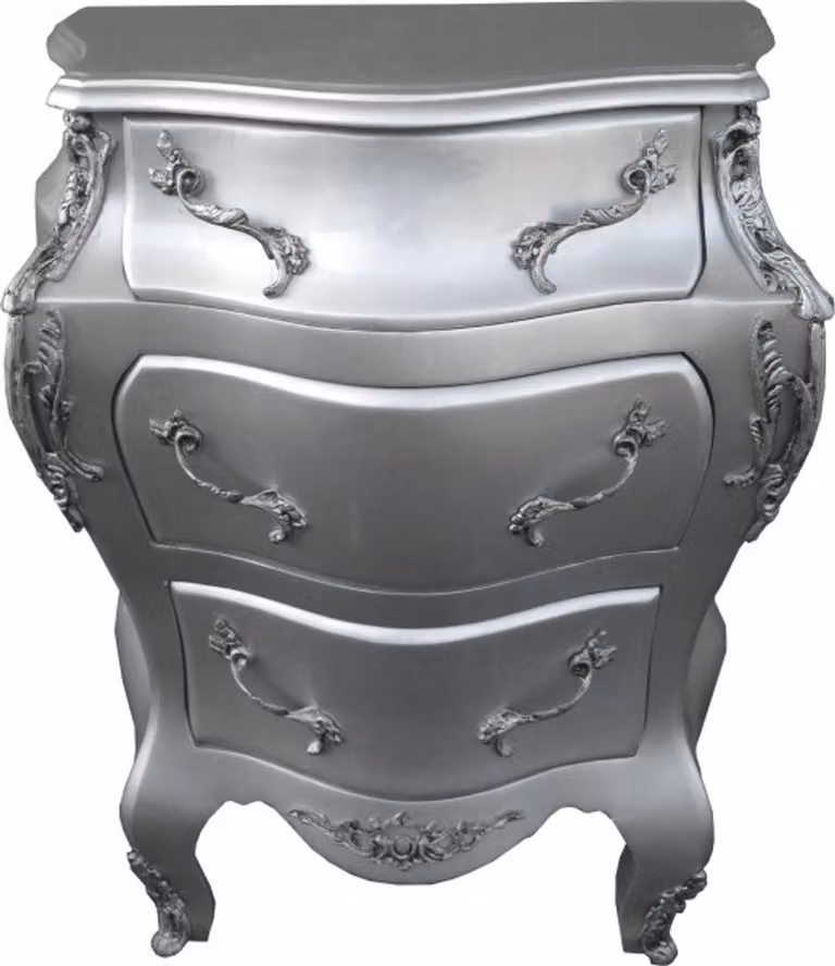 Comò Casa Padrino in stile barocco, finitura argento, dimensioni: 68 x 40 x 79,5 cm - Mobile artigianale