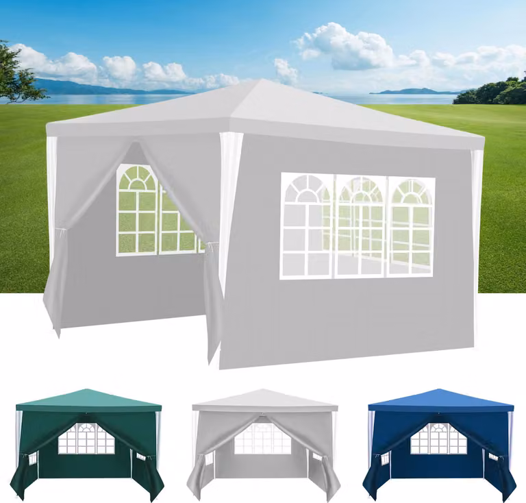 Jayseuw 3 x 3 m gazebo da giardino con 4 pannelli laterali tenda portatile impermeabile tenda da festa, per giardino terrazza festa, bianco