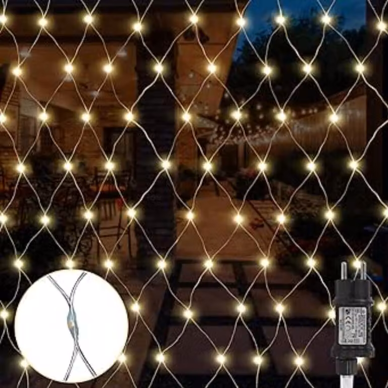 Rete luminosa a LED, 3 metri x 3 metri, con illuminazione bianco caldo, ideale per decorazioni