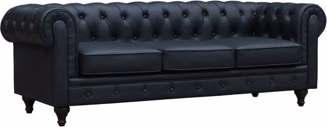Divano fisso Chesterfield "Aliza" - 208 x 82 x 70 cm 3 posti - Nero