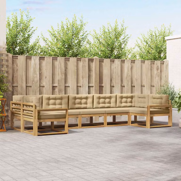Set di divani da esterno vidaXL 7 pz in legno di acacia con cuscini Bianco e Beige