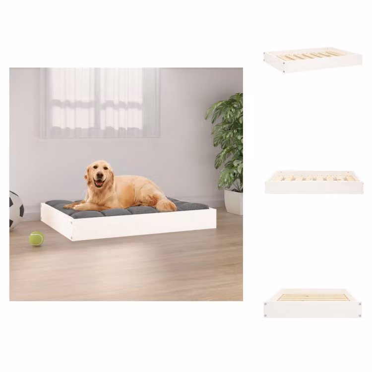 vidaXL Letto per cani bianco 71,5x54x9 cm in legno di pino massiccio - Letti per cani