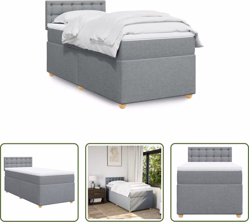 The Living Store Letto a molle con materasso grigio chiaro 90x190 cm in tessuto