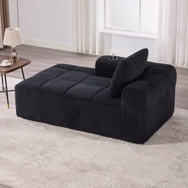 Poltrona relax in tessuto corda ¨C Minimal ¨C grigio scuro con cuscini, tasche portaoggetti e portabibite