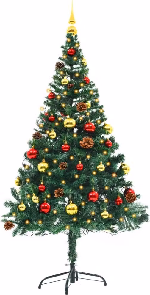 Albero di Natale Preilluminato con Palline Verde 150 cm