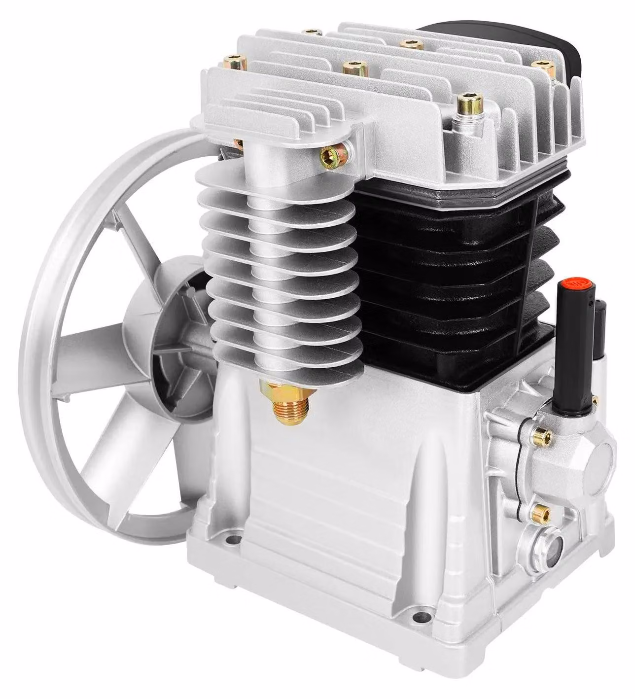 Compressore d'aria - Testata pompa - 2 cilindri - Portata 420 l/min - Pressione di esercizio 8 bar - Per motore da 3 CV - Argento