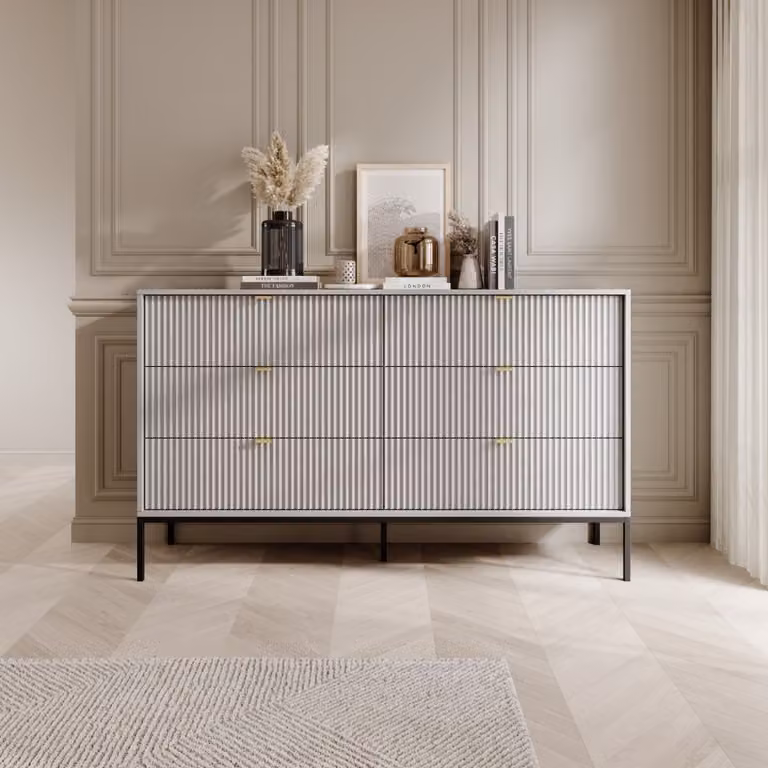 Cassettiera larga con cassetti MISHEEL - grigio / nero