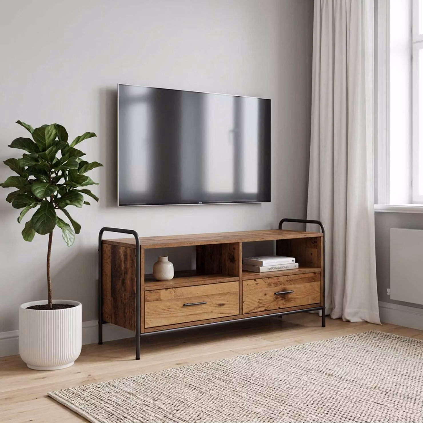 Mobile TV vidaXL in legno antico e metallo, marrone, L: 67,5 cm, P: 33 cm, H: 50 cm