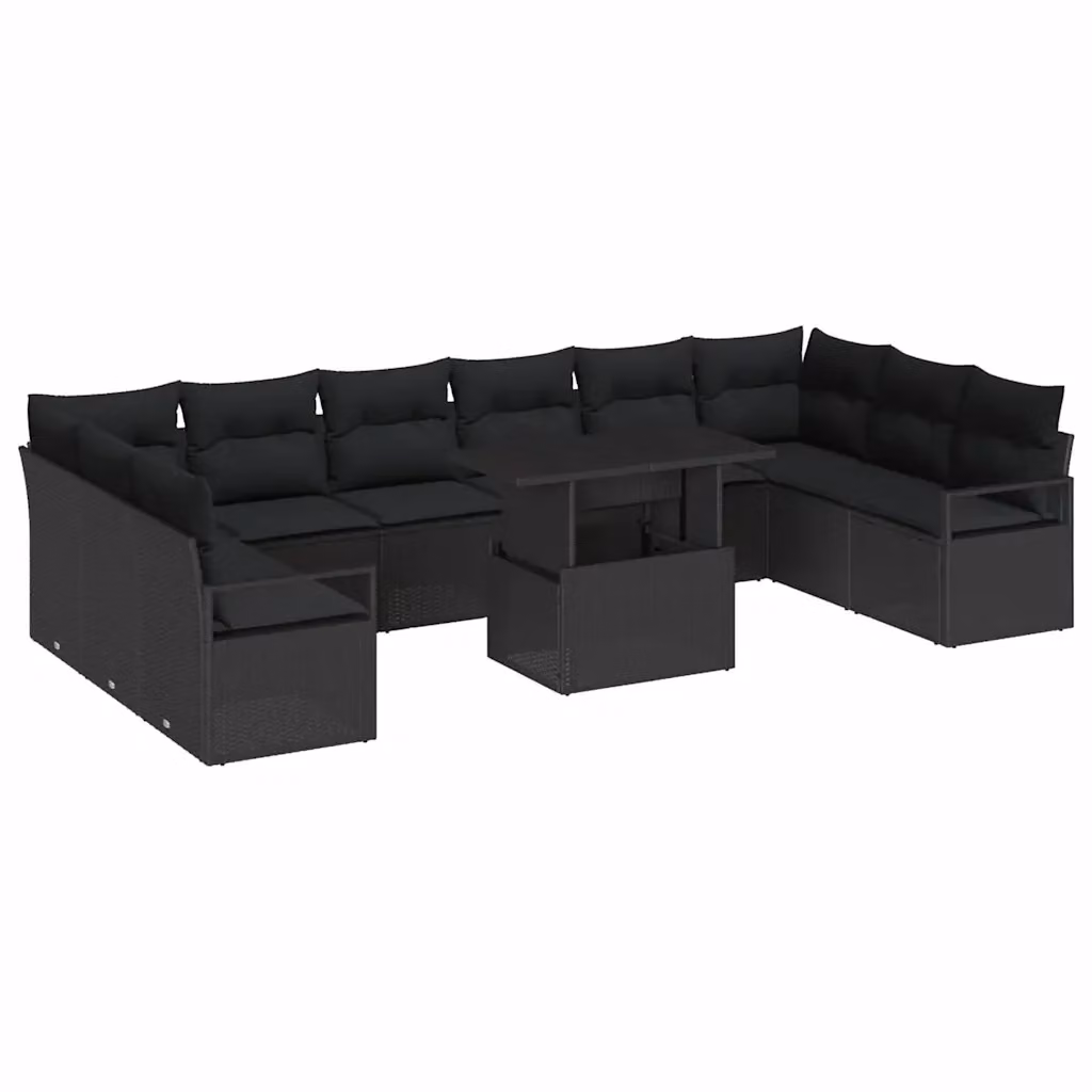 Set Divano da Giardino Moderno vidaXL in Polyrattan Nero con 11 Pezzi e Cuscini Inclusi – 2