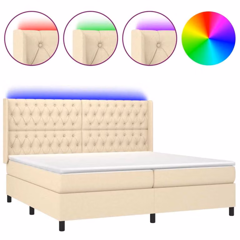 Letto a Molle Materasso e LED bianco 200x200cm in Tessuto