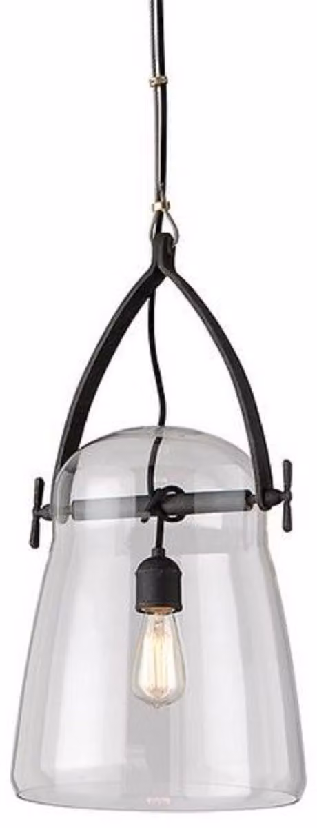 Casa Padrino lampada a sospensione nera Ø 30,5 x H. 61 cm - Lampada a sospensione con paralume rotondo in vetro
