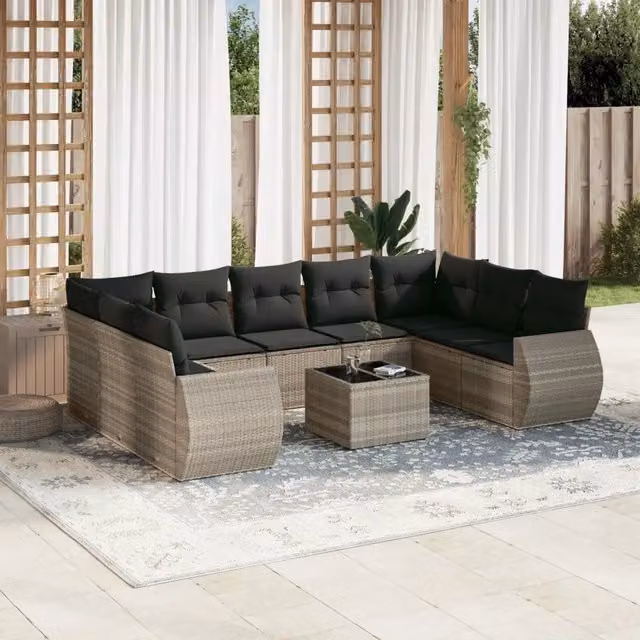 Set Divano Giardino 10 pz con Cuscini Grigio Chiaro Polyrattan 3221811