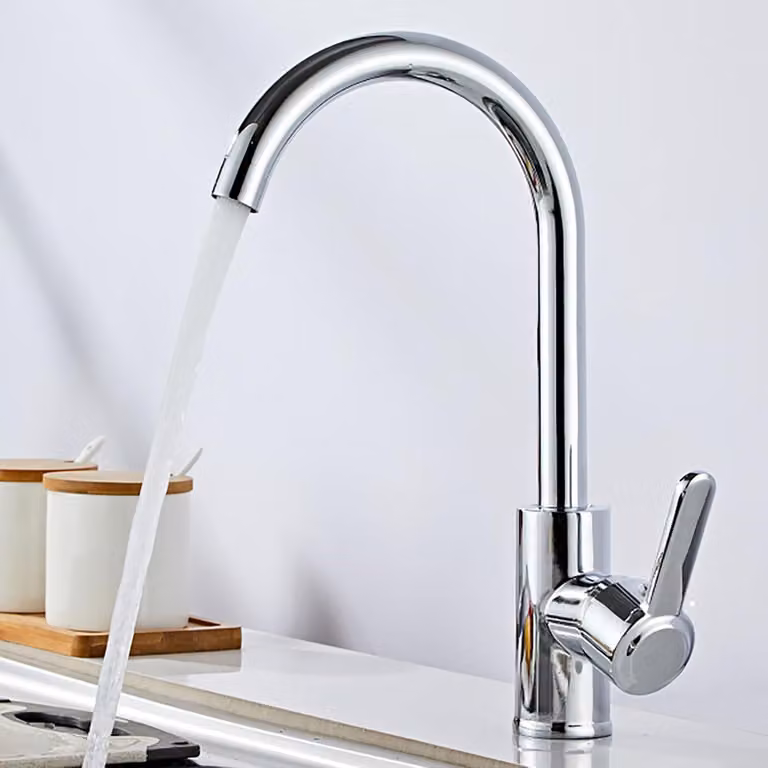 Rubinetto da cucina, girevole a 360°, in acciaio inossidabile cromato, per acqua fredda e calda