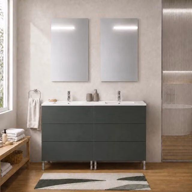 Mobile bagno a terra 120 cm verde sei cassetti e doppia vasca Tierra
