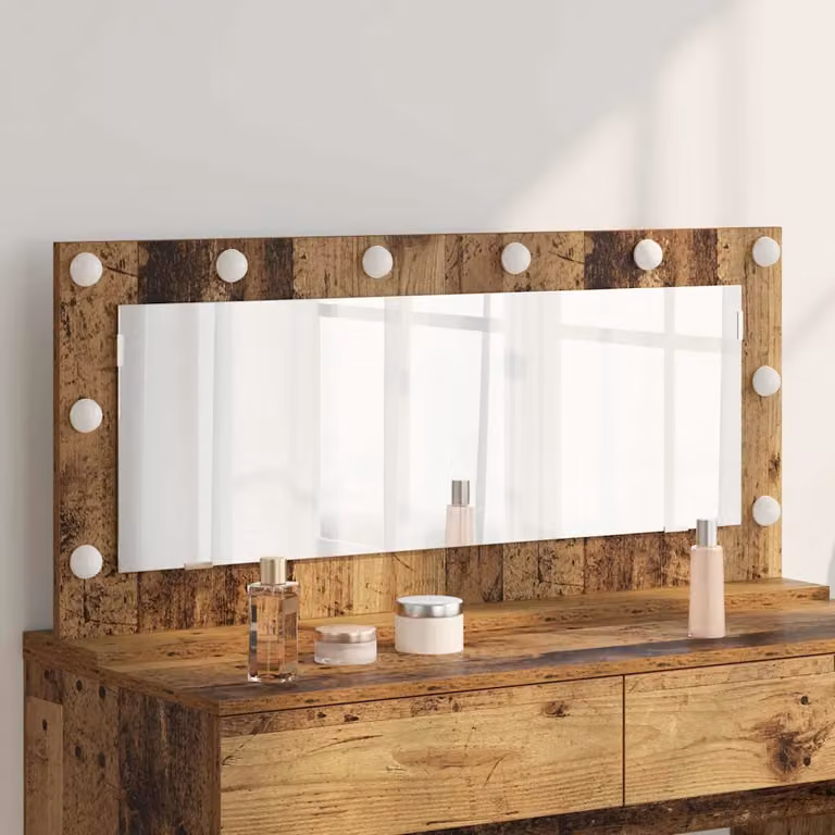 Specchio da vanità vidaXL moderno con luce LED e porta USB, rettangolare, marrone, L: 100 cm, P: 45 cm, H: 18 cm