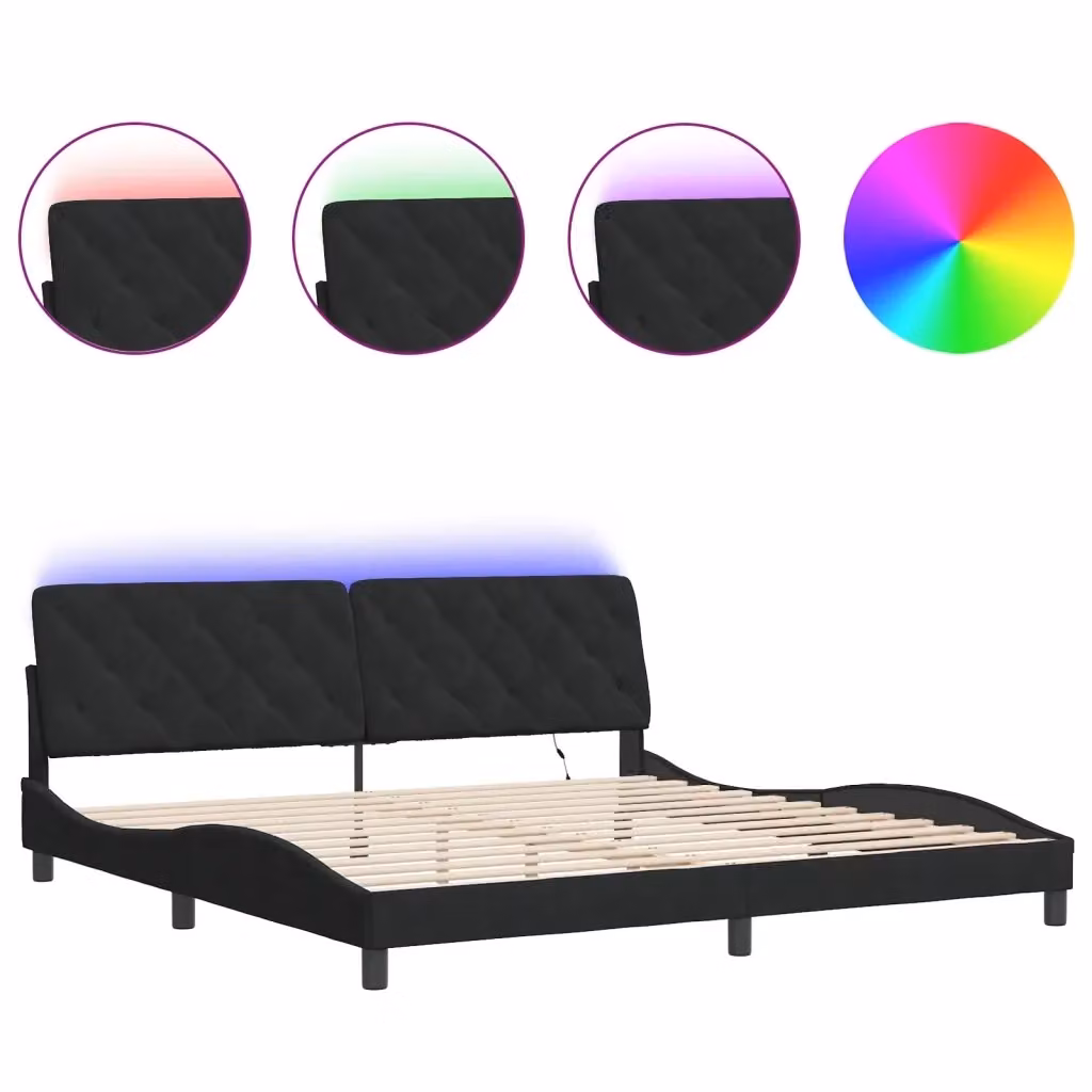 Giroletto vidaXL in velluto nero con illuminazione LED e porta USB, L/P: 200 x 200 cm – 2