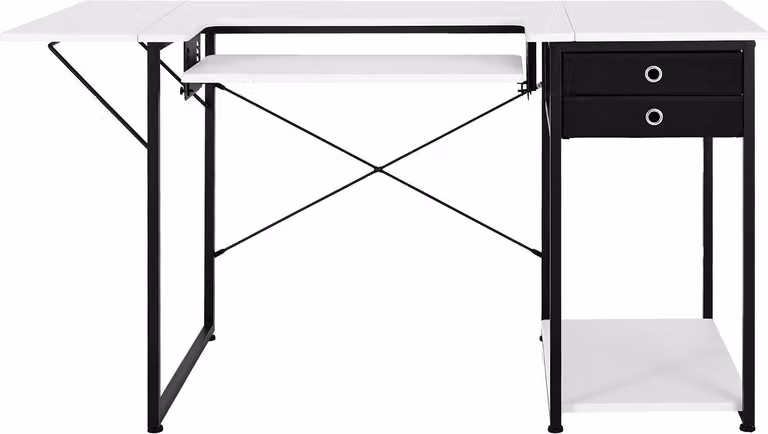 Tavolo da cucito SucceBuy con piano pieghevole, ripiano regolabile, robuste gambe in acciaio e cassetto - uso versatile come tavolo da computer per la casa, lo studio di moda, l'atelier artistico o l'istituto scolastico
