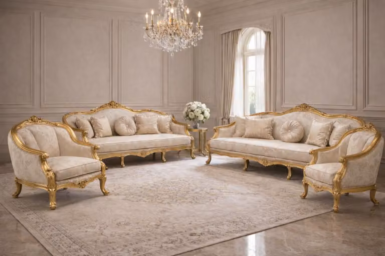 Elegante set da salotto con divani a 3+3+1+1 posti in stile classico