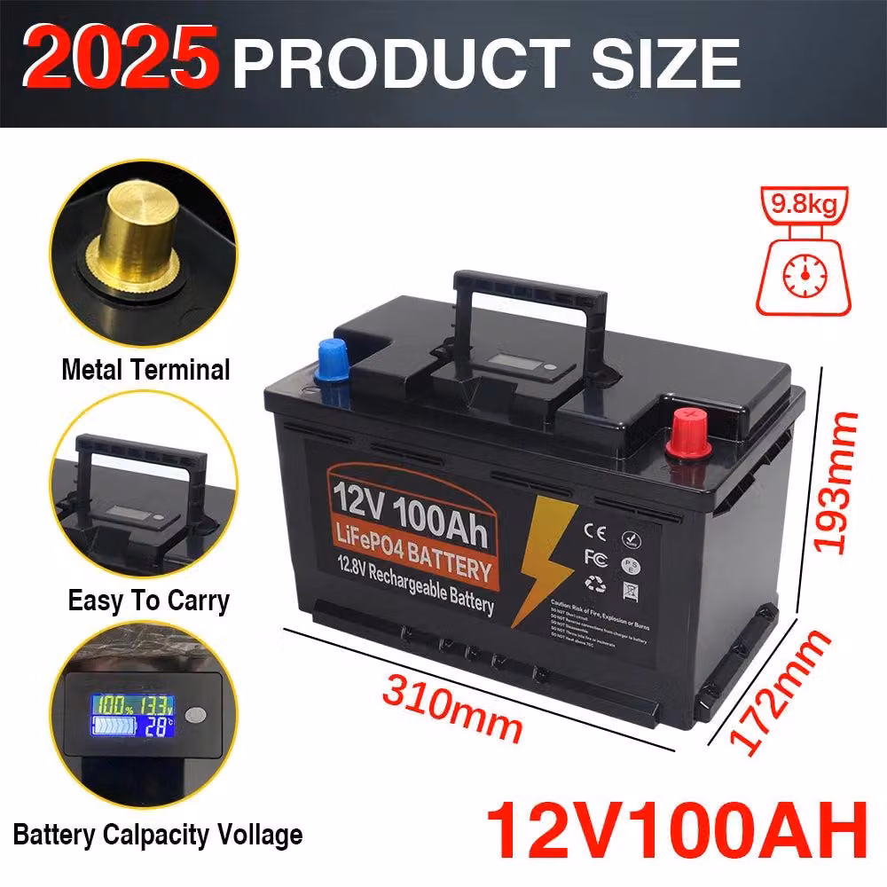 Batteria LiFePO4 - Batteria al litio - Batteria al litio e fosfato di ferro - Batteria al litio - 12V 100AH - Con BMS integrato