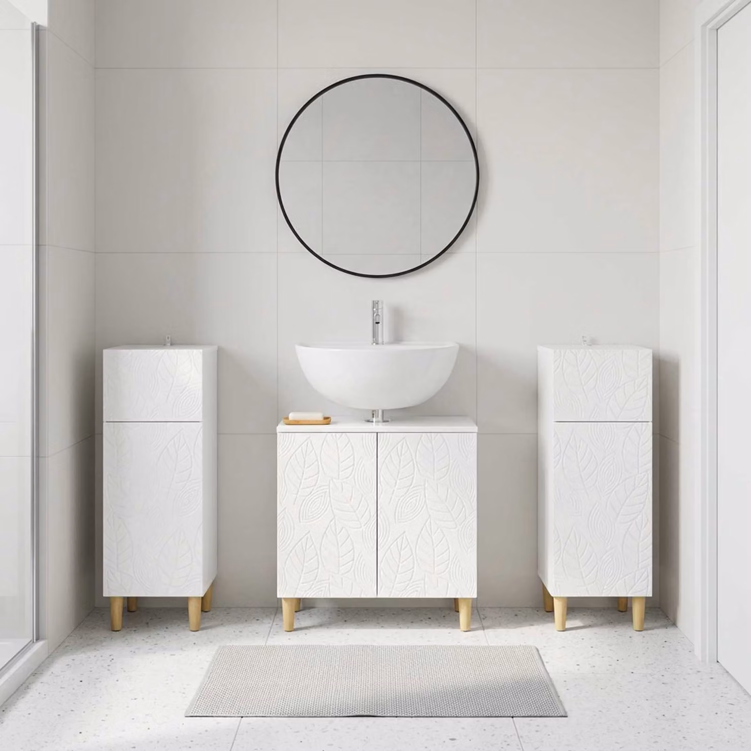 Set di mobili da bagno vidaXL DELFT in 3 pezzi, bianco lucido, design minimalista