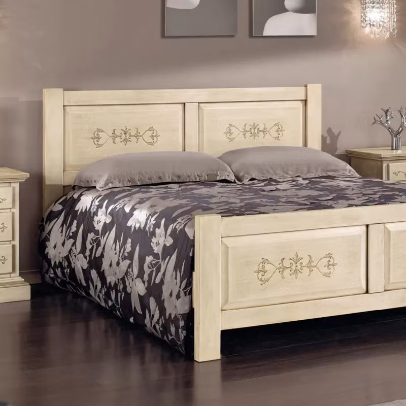 Letto matrimoniale shabby chic Mobili 2G in legno laccato avorio e verde con decoro floreale L: 173 cm, P: 209 cm, H: 107 cm – 2