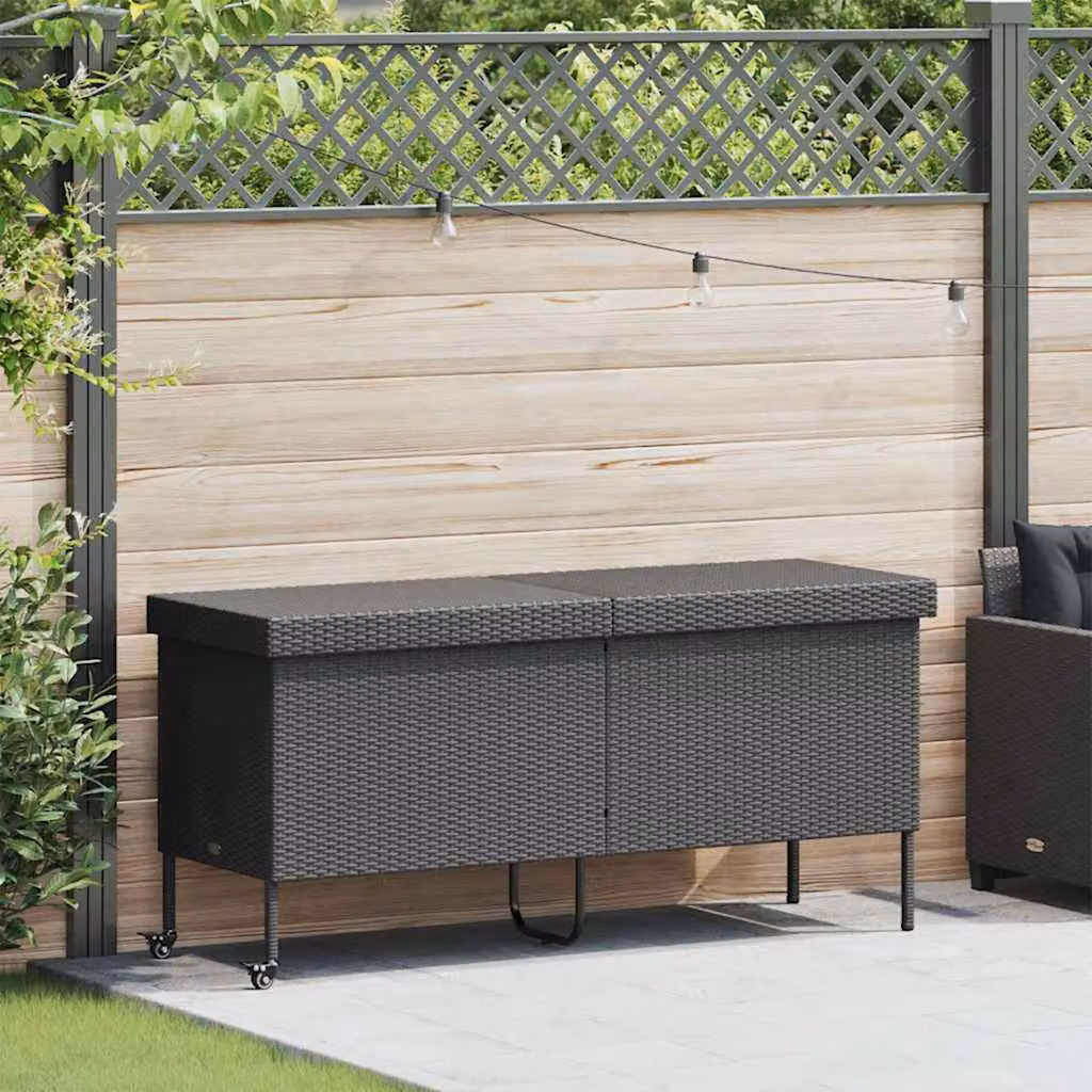Contenitore da giardino con ruote vidaXL in rattan e metallo, Nero, L: 160 cm, P: 55 cm, H: 75 cm