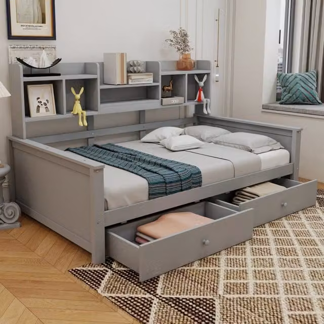 letto in legno grigio 90 x 200 cm