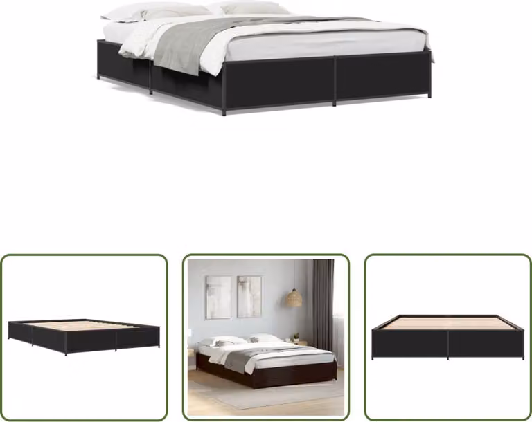 The Living Store Struttura letto nera 135x190 cm in legno e metallo