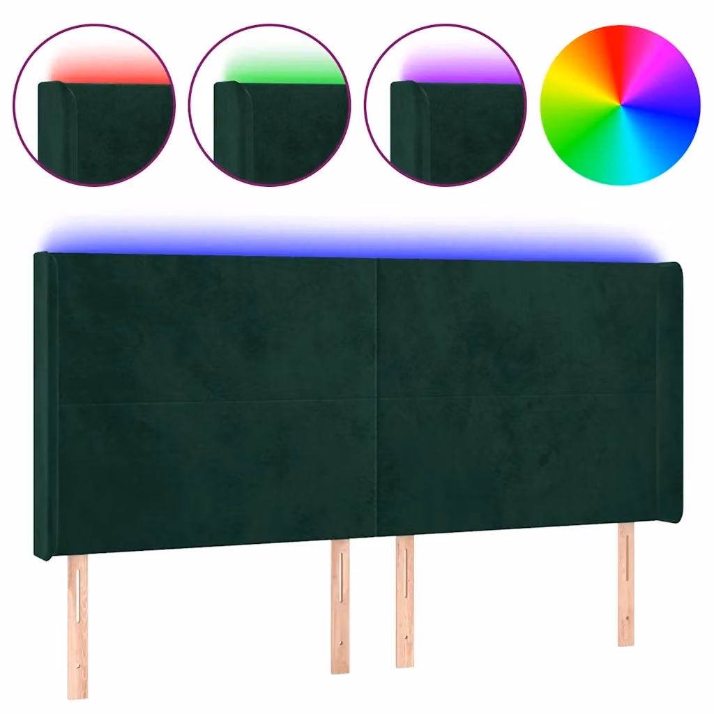 Testiera con LED e porta USB vidaXL in velluto verde scuro L: 183 cm, P: 16 cm, H: 118-128 cm – 2