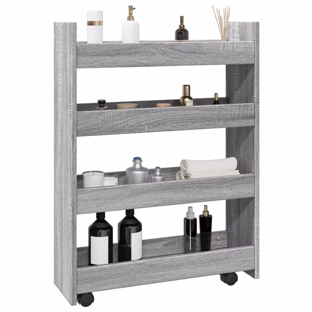 vidaXL Carrello Stretto a 4 Livelli Grigio in Truciolato con Ruote per Soggiorno, Cucina o Bagno