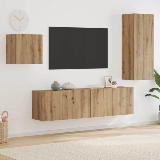 Mobile TV 4 pz-Mobile per TV-Credenza TV Rovere artigianale Legno multistrato 838813