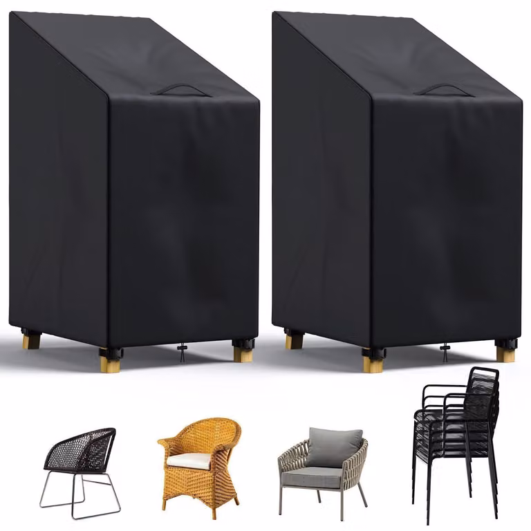 Copertura per sedia da giardino, 600D, impermeabile, confezione da 2, dimensioni 120/80 x 65 x 65 cm, colore nero
